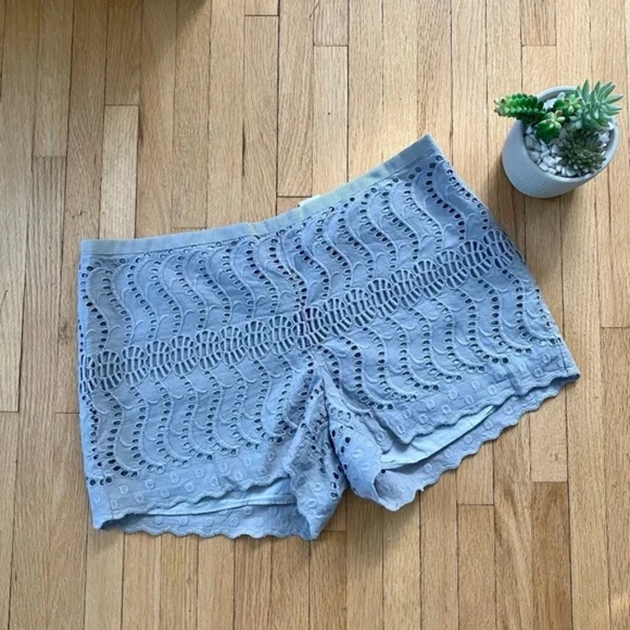 J.Crew Embroidered Lace Eyelet Scallop Hem Cotton Shorts Grey Size 6 - Picture 1 of 5